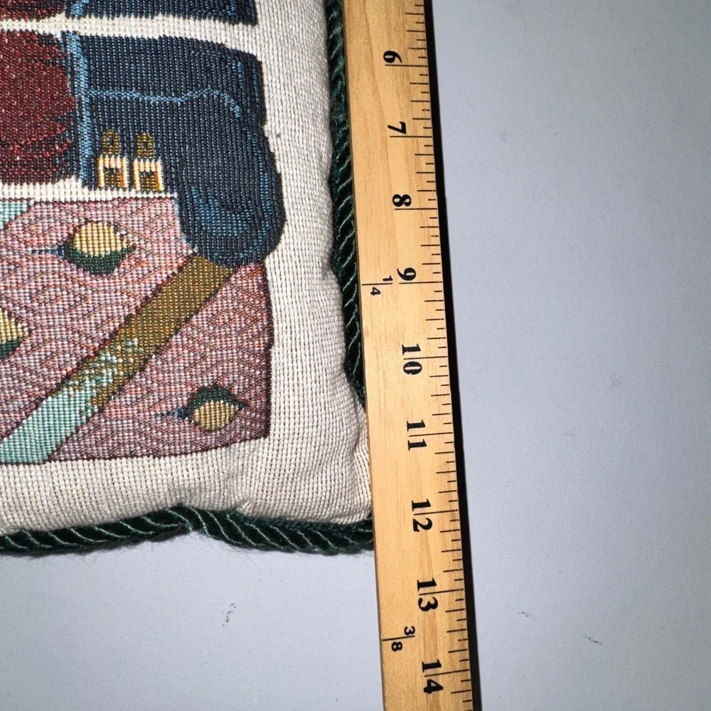 David Carter Brown Deck the Halls Santa Tapestry Throw Pillow Red Green 12x9